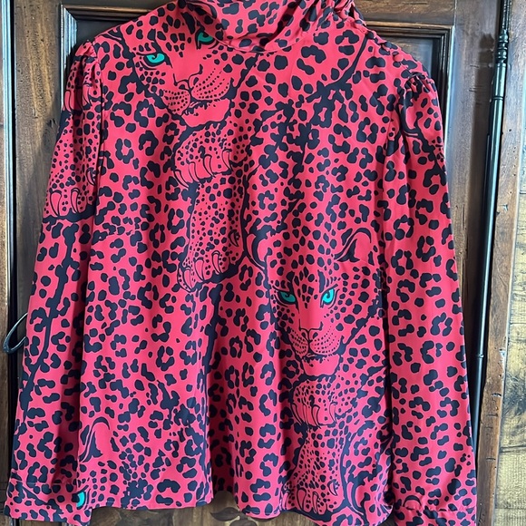 Red Valentino Silk Panther Blouse with Tie Italian size 46 - Picture 8 of 10